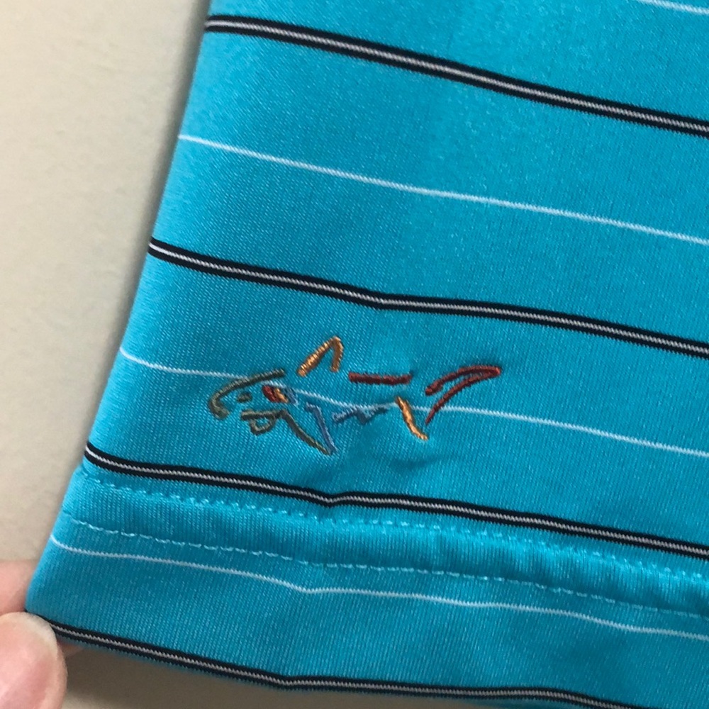 Greg Norman Shirt Polo Top Play Dry SZ L Blue Striped - Picture 5 of 5